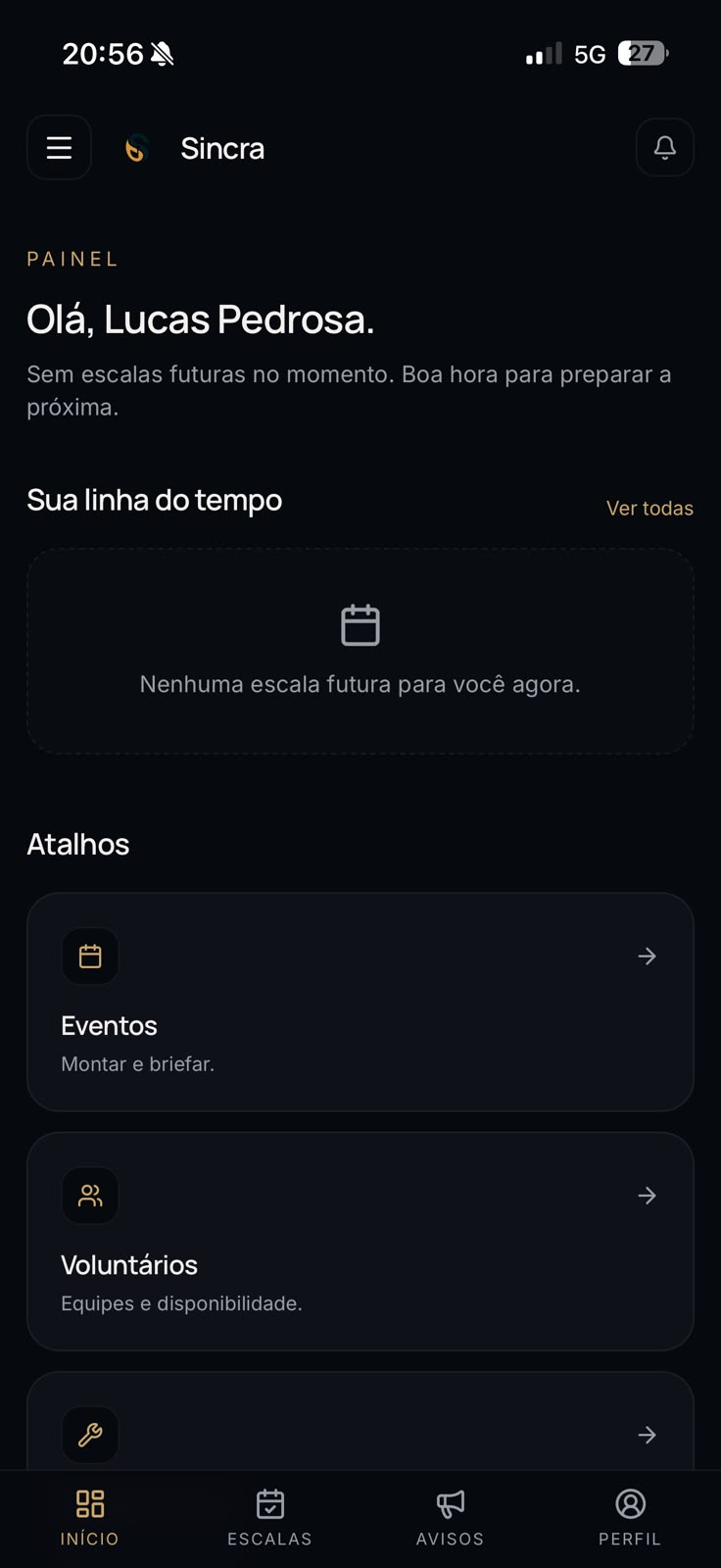 Tela do aplicativo Sincra